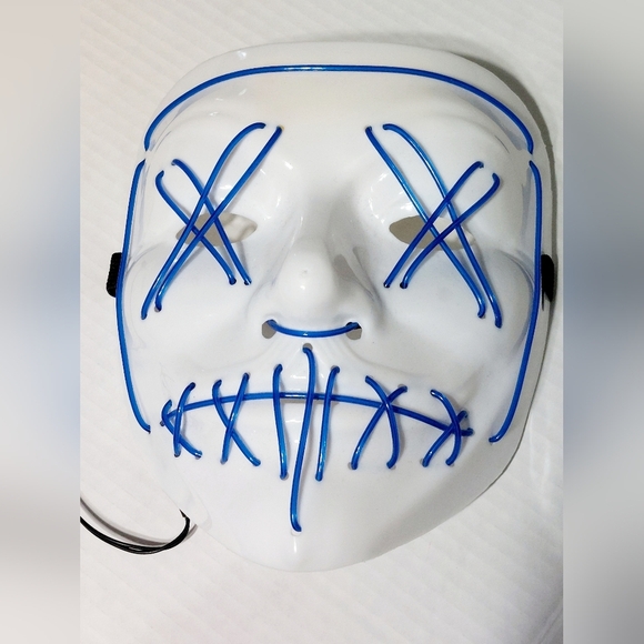 Halloween Blue LED Glow Mask EL Wire Light Up The Purge Style Five - Picture 3 of 6